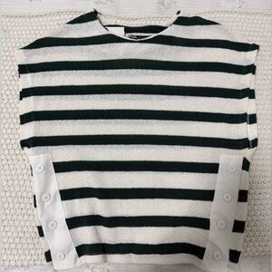 Zara Green and White Striped Knit Top